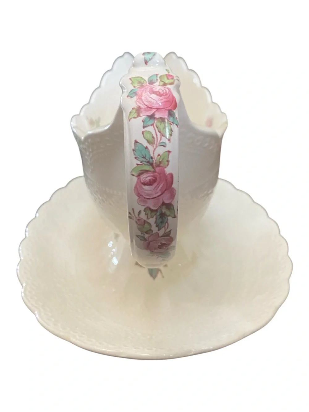 Spode’s Jewel Copeland Billingsley Rose Scalloped Gravy Boat Antique 1920s